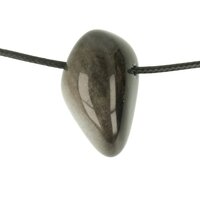 Zilver-Obsidiaan doorboord + koord