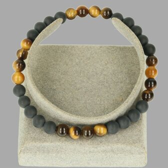 Tijgeroog ( goud ) onyx  heren armband ronde kraal 