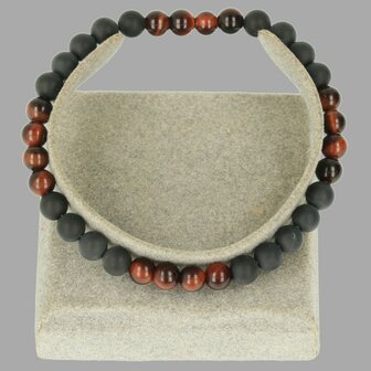 onyx-katteoog heren armband ronde kraal