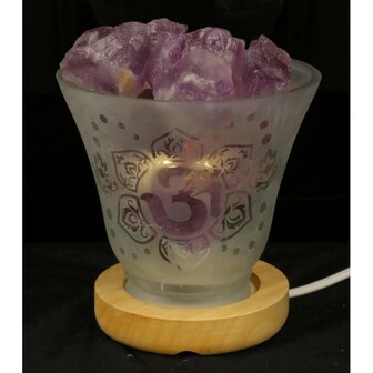 Melkglazen edelsteenlamp met Ohm symbool