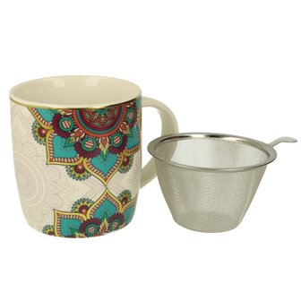 Theemok met zeef Mandala turquoise