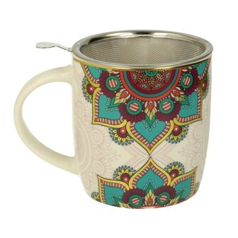 Theemok met zeef Mandala turquoise