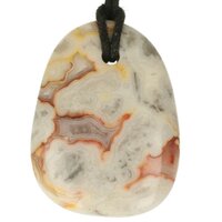 Crazy lace agaat platte steen doorboord + koord