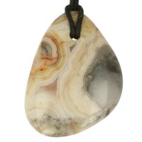 Crazy lace agaat platte steen doorboord + koord