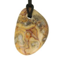 Crazy lace agaat platte steen doorboord + koord