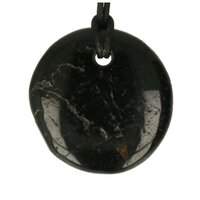 Tourmalijn zwart platte steen doorboord + koord