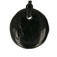 Tourmalijn zwart platte steen doorboord + koord