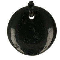 Tourmalijn zwart platte steen doorboord + koord