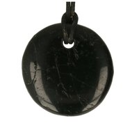 Tourmalijn zwart platte steen doorboord + koord