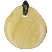 Gele fluoriet platte steen doorboord + koord