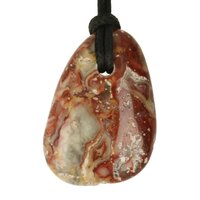 Crazy lace agaat platte steen doorboord + koord