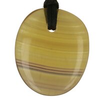 Gele fluoriet platte steen doorboord + koord