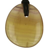 Gele fluoriet platte steen doorboord + koord