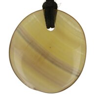 Gele fluoriet platte steen doorboord + koord