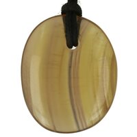 Gele fluoriet platte steen doorboord + koord