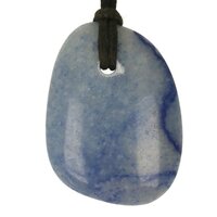 Blauwe kwarts plat doorboord + koord-10