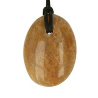 Gele Maansteen uit Madagaskar doorboord + koord