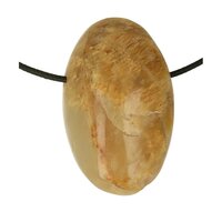 Gele Maansteen uit Madagaskar doorboord + koord