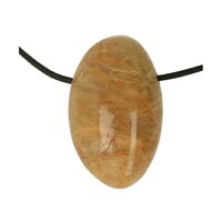 Gele Maansteen uit Madagaskar doorboord + koord