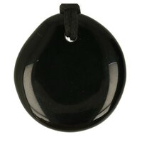 Zwarte obsidiaan plat doorboord + koord