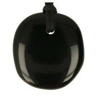 Zwarte obsidiaan plat doorboord + koord