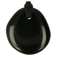 Zwarte obsidiaan plat doorboord + koord
