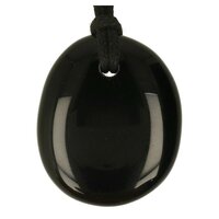 Zwarte obsidiaan plat doorboord + koord