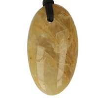 Gele Maansteen uit Madagaskar doorboord + koord